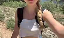 cute college blonde strips naked in jungle showing off her juicy curves