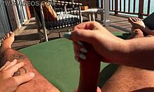hot busty milf mommy spits on huge cock for sloppy pov handjob on ocean balcony