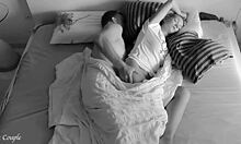 Amateur couple shares a quiet midnight spooning fuck in bed