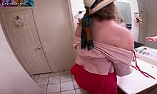 stepmom walks in on stepson jerking off in bathroom 😏 she bends over big tits out to help him bust that nut 💦