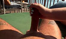 hot busty milf mommy spits on huge cock for sloppy pov handjob on ocean balcony