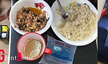 caught stepsis in kitchen bent over for real morning doggystyle creampie sex 😈💦