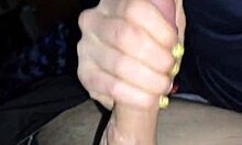 Skinny Blonde Wife Dirty Talks While Slowly Jerking Husband's Cock