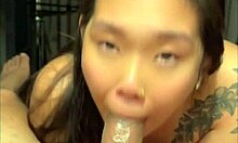 Asian Babe Boldly Swallows Huge Morning Cock