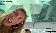 Bonnie blue slut bends over car hood for rough big cock doggystyle pounding