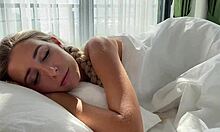 Young skinny blonde gives old man passionate morning blowjob on big cock.