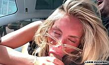 Bonnie blue slut bends over car hood for rough big cock doggystyle pounding