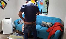 Curvy stepdaughter tempts stepdad on couch during movie leading to rough creampie fuck