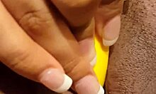 Horny young BBW latina masturbates wet juicy pussy fingering with chocolate