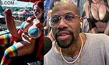 big titted trans cums hard deepthroating thicc clown cock in car