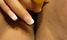 Horny young BBW latina masturbates wet juicy pussy fingering with chocolate