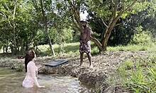 albina takes stranger's raw creampie outdoors after his public jerk-off worship