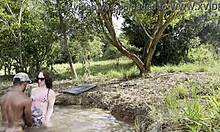 albina takes stranger's raw creampie outdoors after his public jerk-off worship