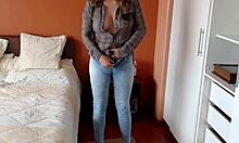 Mature latina mom fingers her wet pussy watching lovers cum all over