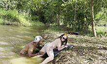 albina takes stranger's raw creampie outdoors after his public jerk-off worship