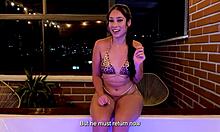 colombian teen daniela andrea rides brian evans in jacuzzi then swallows his cum... wow!!