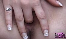 nervous tanned college blonde flashes hairy pussy and natural tits outdoors