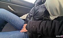 german green-eyed teen bitch picked up flashes tits then swallows stranger's load in car 🚗💦👅
