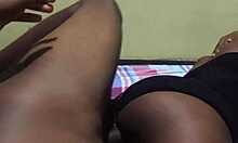 skinny ebony teen ripped clothes bent over doggystyle cum covered pussy