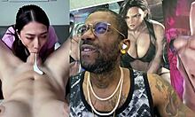 punk trans babe spits on huge girlcock before hands-free cum explosion