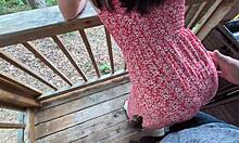 redhead slut teases cock with outdoor grinding lapdance