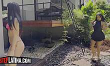 Whoa two slutty Latina stepdaughters stripped and pounded in threesome! 🔥🍑