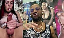 punk trans babe spits on huge girlcock before hands-free cum explosion