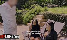 Whoa two slutty Latina stepdaughters stripped and pounded in threesome! 🔥🍑
