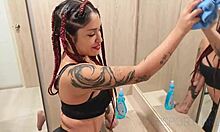 Hot Latina Maid with Big Ass and Curvy Body Cleans Naked Riding Cock in Lingerie Roleplay