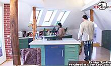 ugly fat german milf's saggy natural tits bounce in kitchen fisting frenzy with curvy chubby body