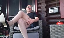 chubby outdoor pantyhose tease relaxes with cigarillo and bare feet play 😏👠