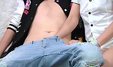 Blonde stepmom strokes monster cock to huge cumshot