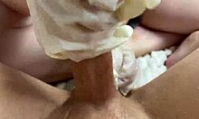 hot russian teen's latex glove ball massage turns into oiled cowgirl ride!