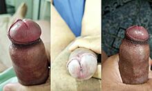 jerking my small foreskin cock to cum while ex teen squirts on juicy pussy big tits part 7