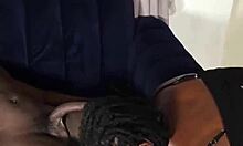 Young ebony maid spreads pussy wide for boss's taking