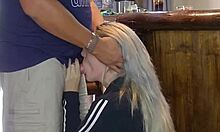 Cute blue-eyed blonde teen bends over pussy for big cock creampie doggystyle