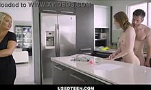 Freeuse teen stepdaughter fucked by stepdad in kitchen! Stepmom cooks while Tristan Summers takes it from Mike Mancini