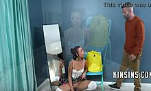 my petite indian teen rides stepdads hard cock while napping on his lap in garage taboo