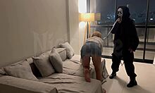 masked stranger ties my neck and forces sloppy strap-on deepthroat domination