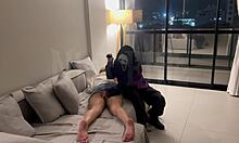 masked stranger ties my neck and forces sloppy strap-on deepthroat domination