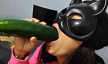 damn im pounding my huge mature latina ass with a fat cucumber shaking those natural tits wild