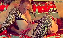 granny unwraps her christmas treat with a naughty lick before taking a hard dick deep and getting creamed