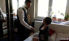 bald short hair german gf lia louise glasses nerd seduces for rough fuck facial