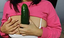 damn im pounding my huge mature latina ass with a fat cucumber shaking those natural tits wild