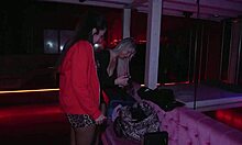 Behind the scenes blonde and brunette wives dance then get group fucked at swinger club