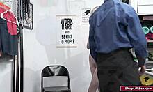 blonde milf strips in garage then gets facefucked rough by older guy