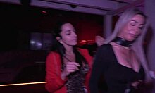 Behind the scenes blonde and brunette wives dance then get group fucked at swinger club