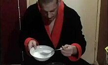 bisexual dude slurps his piss and cum soaked coco pops fetish breakfast