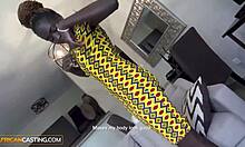 tall slim ebony model rides cock then takes massive facial after casting interview