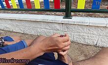 dude i flash my cock in the park and she jerks cum on tits!!